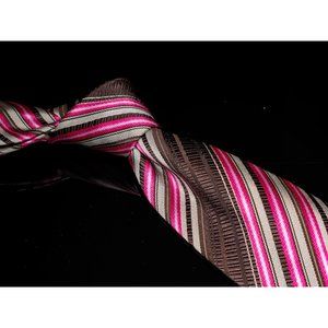 Versa Brown Pink Barcode Stripe 100% Silk Men's Designer Tie